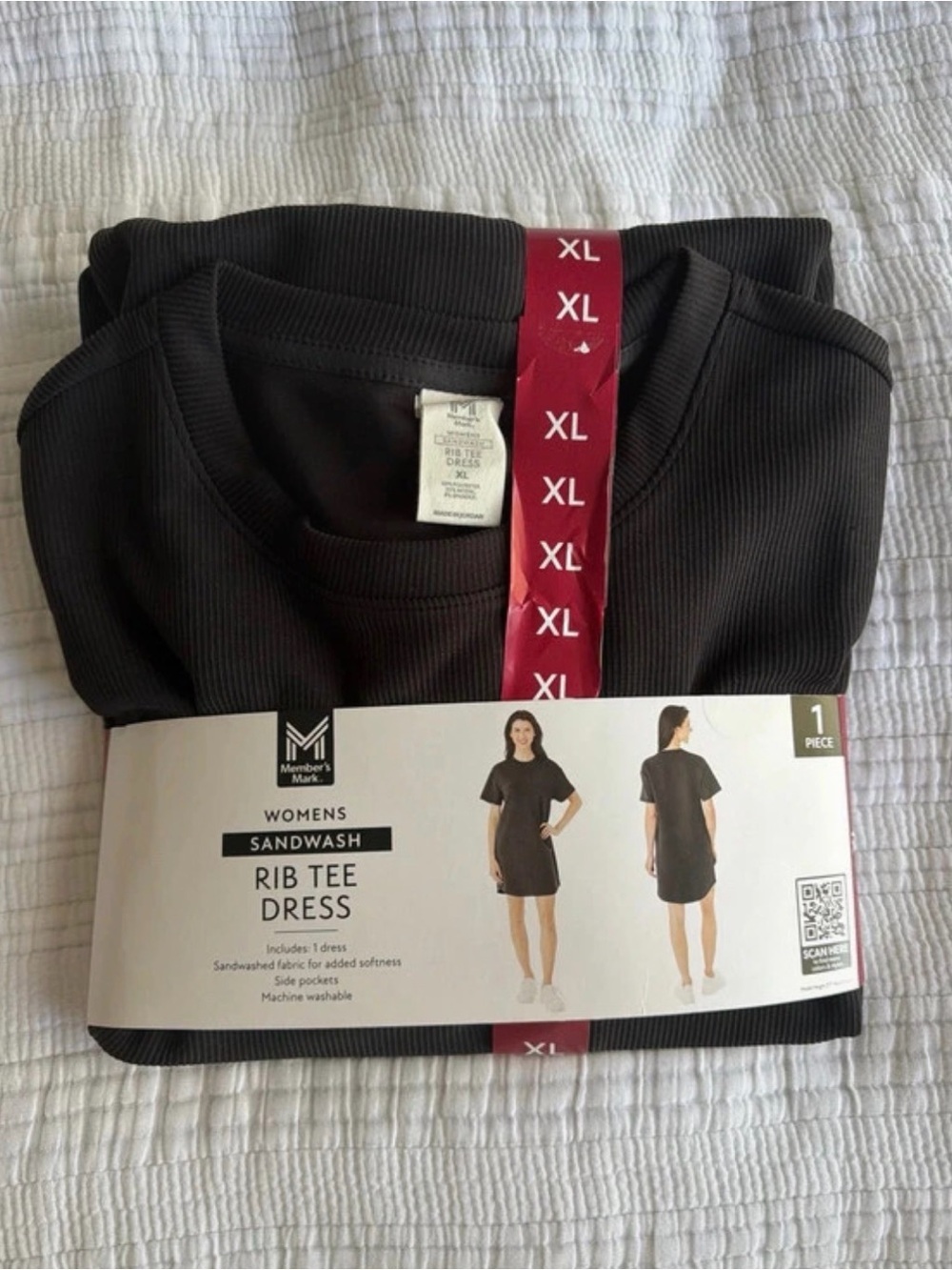 Member's Mark Women's Black Sandwash Rib Tee Dress - XL
